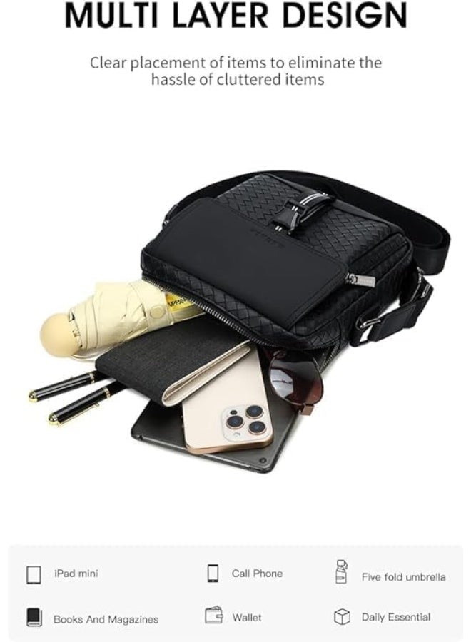 رحالة RAL9286-2 حقيبة كتف رجالية أنيقة وعصرية تجمع بين الأناقة والعملية والمتانة. مصممة للرجل العصري كثير الحركة، تتميز بلوحة منسوجة أو مربعة مميزة على الغطاء الأمامي، مما يضفي لمسة راقية وفاخرة على تصميم حقيبة الماسنجر الكلاسيكية. يضمن لونها الأسود متعدد الاستخدامات أن تتناسب مع أي إطلالة، سواءً كانت كاجوال أو رسمية أو أنيقة. - Image 2