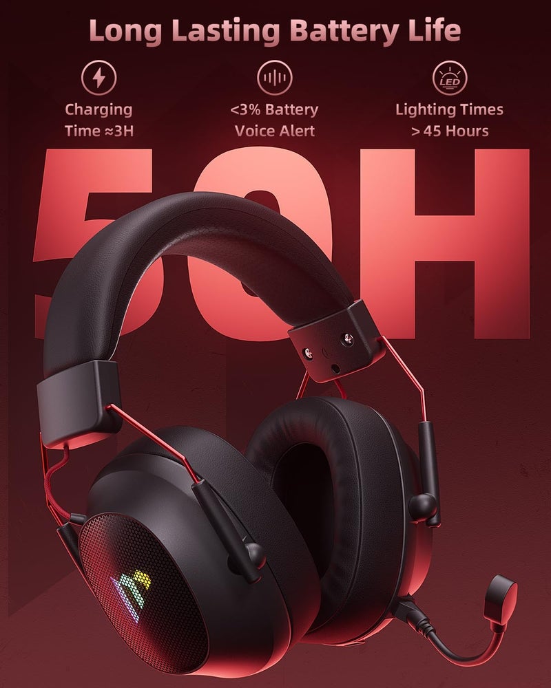 Mytrix 2.4GHz Wireless Gaming Headset with Noise Cancelling Detachable Mic for PC/PS5/PS4/Switch/Mac,Foldable Wired Headphones with RGB Light, 2.4GHz/Bluetooth/3.5mm Over-Ear Headphones,Surround Sound - Image 3