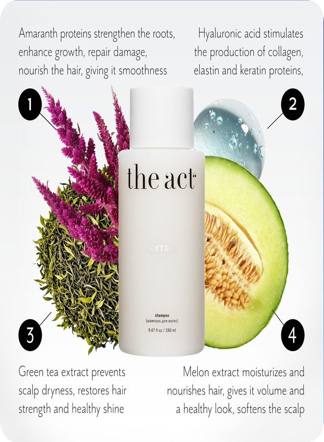 The Act Extra Hydrating Shampoo - Daily Cleansing and Moisturizing, Care for All Hair Types - Coarse Curly Dry Hairs, for Women Men, Vegan, 9.47 fl oz - Image 2