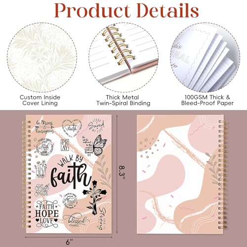 XKDOUS Hardcover Spiral Notebook with Tabs and Bible Tracker, College Ruled Notebook Journal, Church Notes Journal for Women, Bible Journal, Blank Notebooks for Work School Note taking, Pink - Image 2