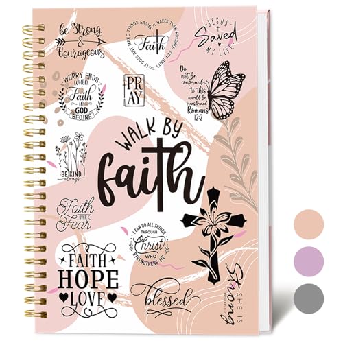XKDOUS Hardcover Spiral Notebook with Tabs and Bible Tracker, College Ruled Notebook Journal, Church Notes Journal for Women, Bible Journal, Blank Notebooks for Work School Note taking, Pink - Image 1