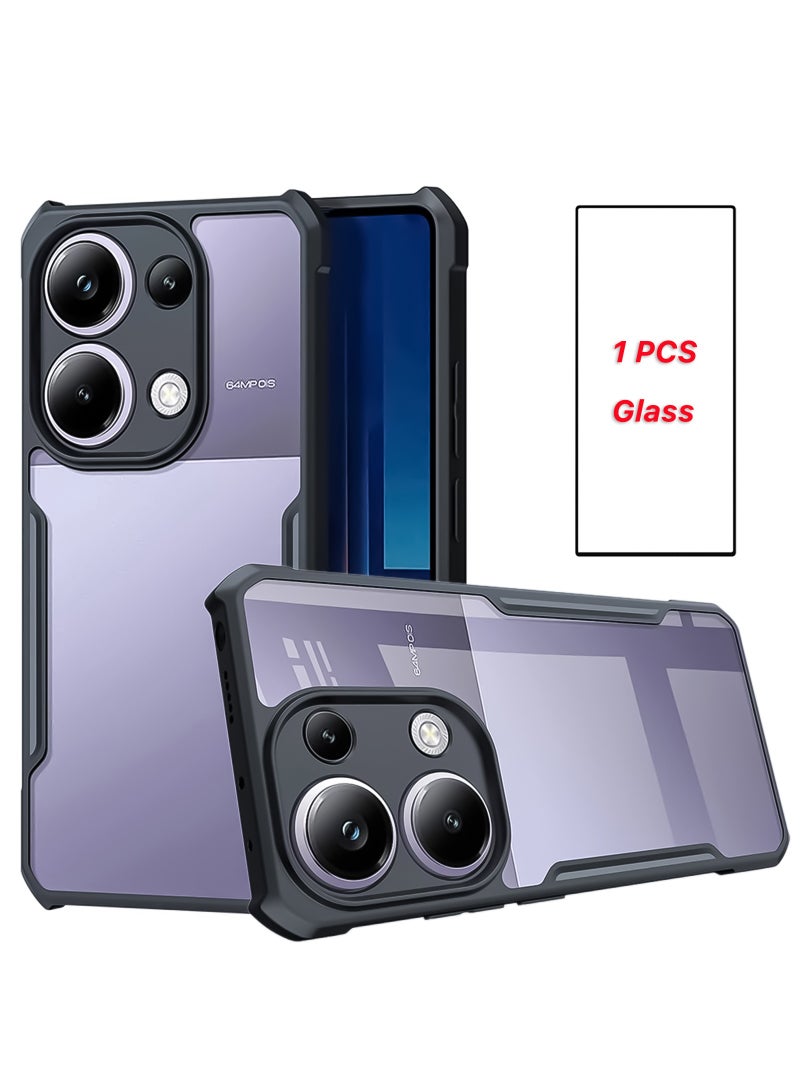 غطاء لهاتف Xiaomi POCO M6 Pro 4G، مع واقي شاشة من الزجاج المقوى، وغطاء خلفي للهاتف المحمول مقاوم للصدمات ووسائد هوائية من مادة TPU، وحماية عدسة الكاميرا، وغطاء واقٍ من مواد مختلطة مضادة للاصفرار