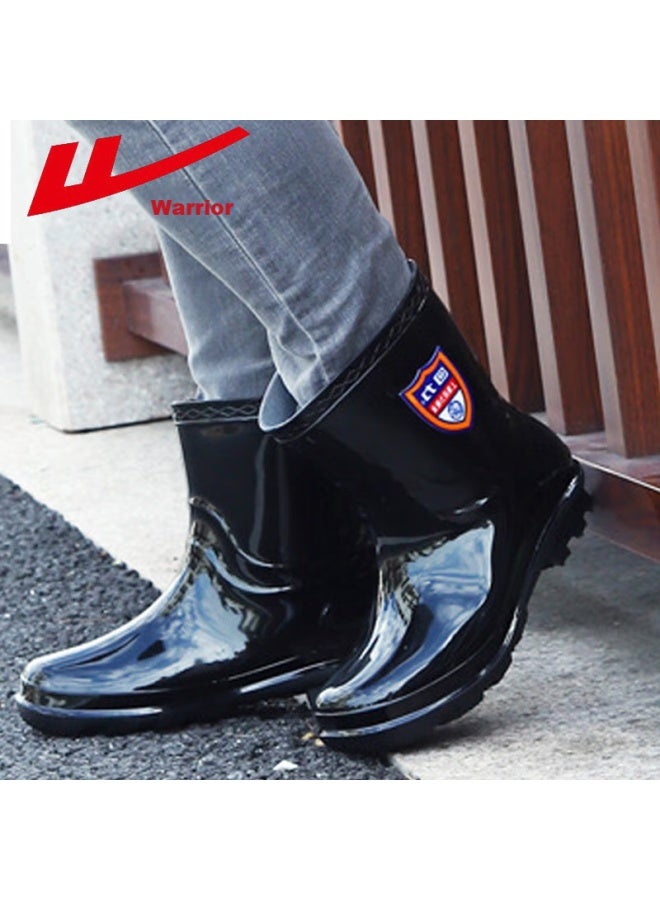 Warrior Rain Boots For Men, Short Waterproof Non-Slip Rubber Shoes, Thickened Wear-Resistant Water Shoes Hxls88, Black, Size 39 - Image 4
