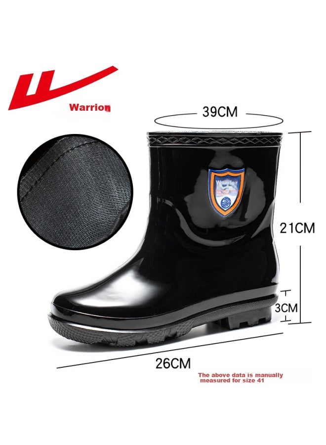 Warrior Rain Boots For Men, Short Waterproof Non-Slip Rubber Shoes, Thickened Wear-Resistant Water Shoes Hxls88, Black, Size 39 - Image 5