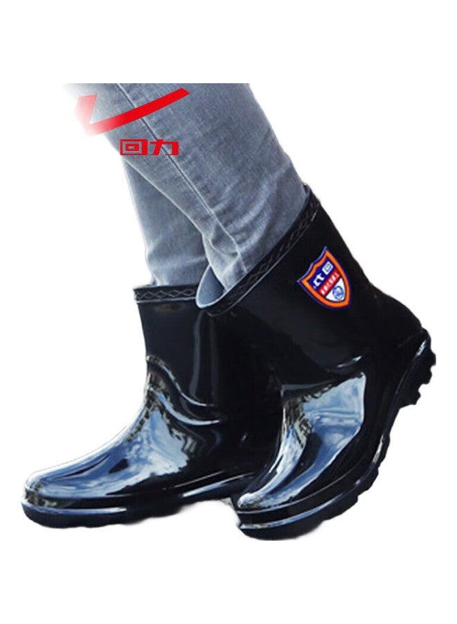 Warrior Rain Boots For Men, Short Waterproof Non-Slip Rubber Shoes, Thickened Wear-Resistant Water Shoes Hxls88, Black, Size 39 - Image 1