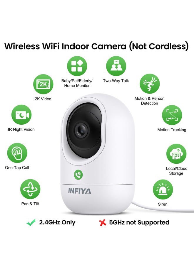 INFIYA 2K 360° Indoor Pet Security Camera with Phone App and One-Touch Call, Elderly/Dog, Cats/Baby/Babysitter, Motion Alert, Tracking - Image 2