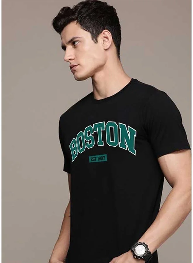 فيردو تيشيرت فيردو قطن خالص رجالي أسود نصف كم بقصة عادية