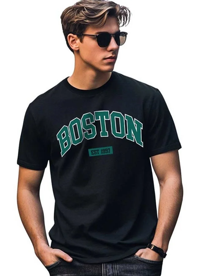 فيردو تيشيرت فيردو قطن خالص رجالي أسود نصف كم بقصة عادية