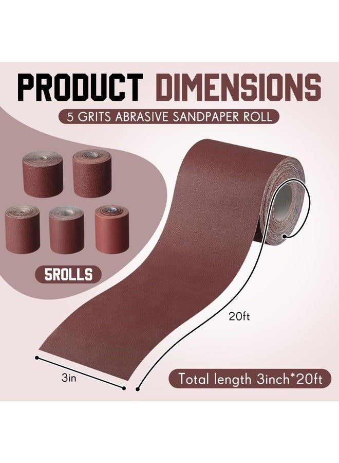 Dimsile 5 Rolls 5 Grits Abrasive Sandpaper Roll 3 Inch x 20 Feet Various Grit Options Emery Cloth Continuous Sand Paper Roll for Automotive Plumbing Metalworking, 80 150 240 320 400 Grits Per Roll - Image 2