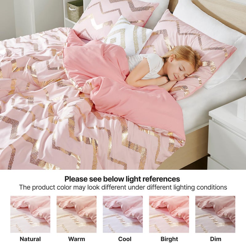 Codi Teen Girl Bedding, Comfy Girls Comforter Sets Full & Queen Size for Kids Bedroom, Pink and Gold, 4 Piece for Teenagers - All Seasons Warm - Image 5