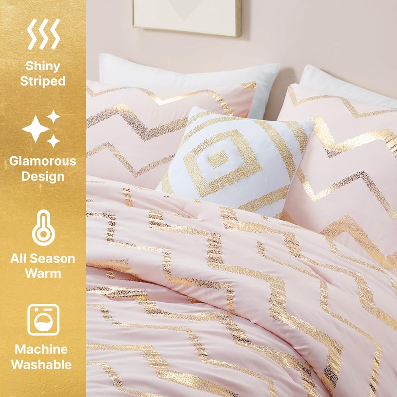 Codi Teen Girl Bedding, Comfy Girls Comforter Sets Full & Queen Size for Kids Bedroom, Pink and Gold, 4 Piece for Teenagers - All Seasons Warm - Image 4
