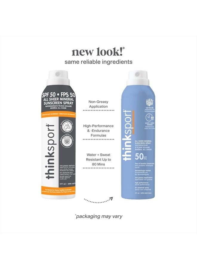 Thinksport بخاخ واقي شمس معدني شفاف SPF 50 - لوشن واقي شمس رياضي مقاوم للماء - حماية آمنة وطبيعية من أشعة UVA/UVB بأكسيد الزنك، 6 أونصة سائلة - Image 4