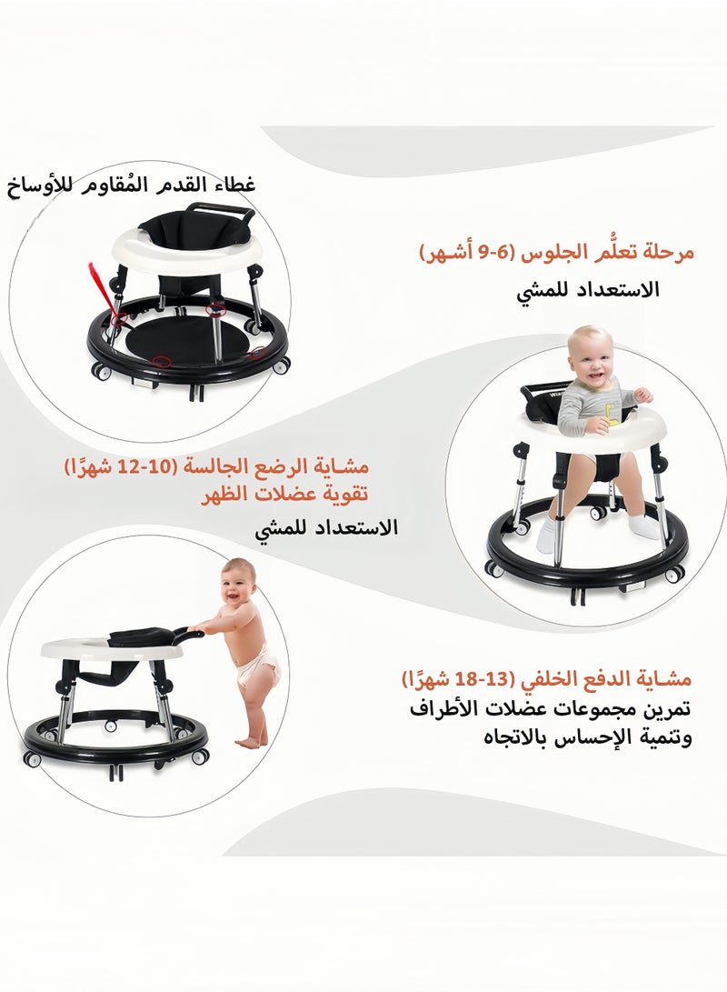 إلهي مشاية أطفال بعجلات مركز أنشطة بعجلات صامتة مضادة للانقلاب، 5 مستويات لضبط الارتفاع ▴، قابلة للطي مع مسند أقدام قابل للإزالة، مناسبة للأولاد والبنات من عمر ٦ إلى ١٨ شهرًا - Image 5