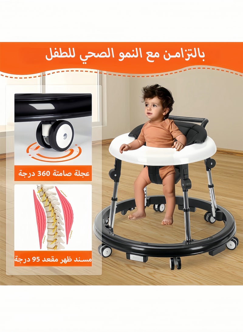 إلهي مشاية أطفال بعجلات مركز أنشطة بعجلات صامتة مضادة للانقلاب، 5 مستويات لضبط الارتفاع ▴، قابلة للطي مع مسند أقدام قابل للإزالة، مناسبة للأولاد والبنات من عمر ٦ إلى ١٨ شهرًا - Image 2