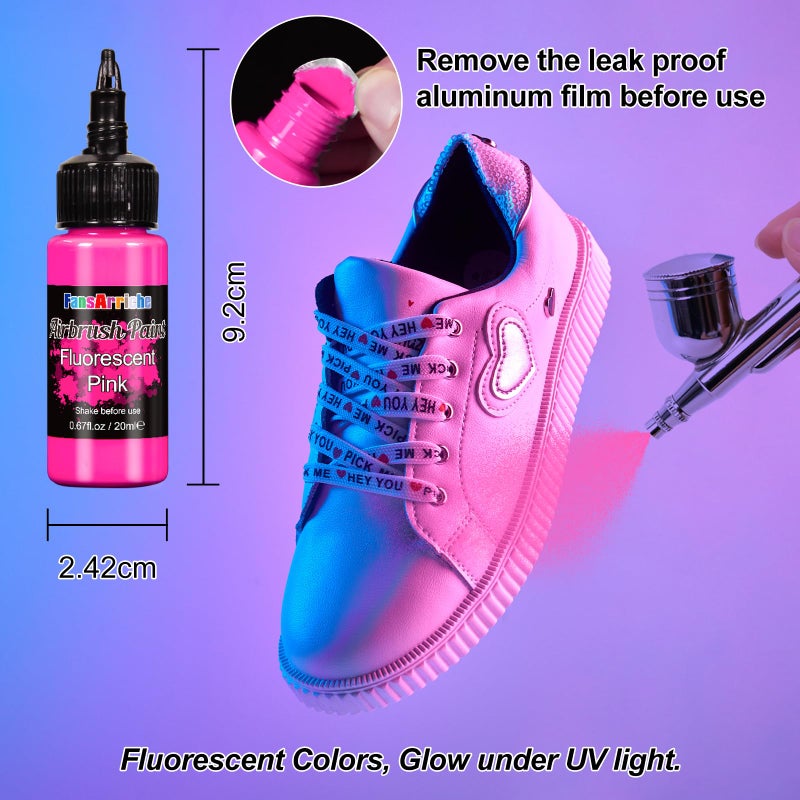 FansArriche Airbrush Paint Set, 34 Colors Acrylic Air brush Paint Kit with 2 Thinner, Ready to Spray Water-based Opaque & Neon Colors for Beginners, Artists, DIY Projects, 20 ml/Bottle - Image 3