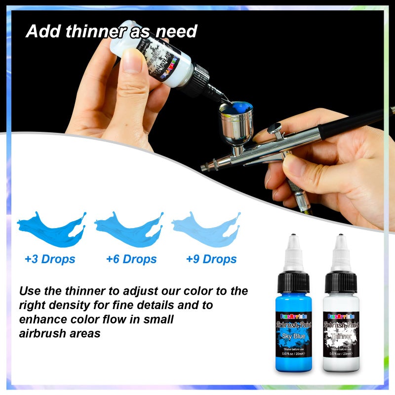 FansArriche Airbrush Paint Set, 34 Colors Acrylic Air brush Paint Kit with 2 Thinner, Ready to Spray Water-based Opaque & Neon Colors for Beginners, Artists, DIY Projects, 20 ml/Bottle - Image 5