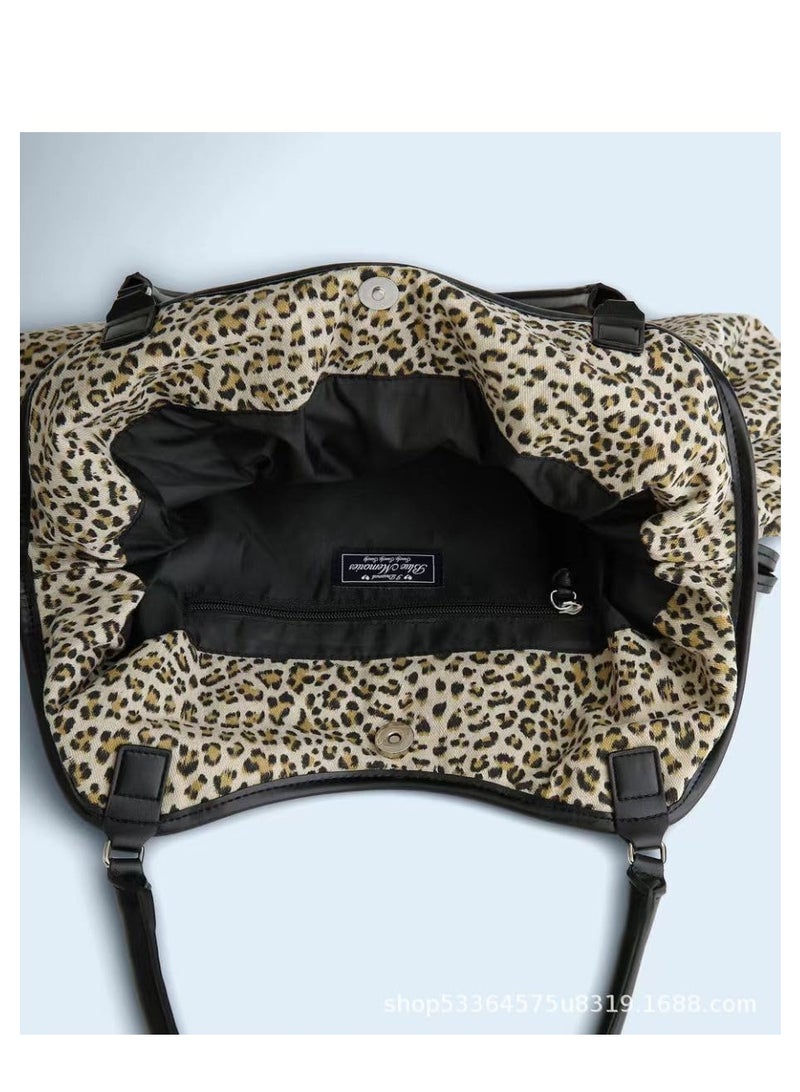 QUARRYUS Women Girls Leopard & Polka Dot Print Drawstring Tote Bag, Fashion Shoulder Bag for Daily School Work, Random Star Charm Included - Image 2