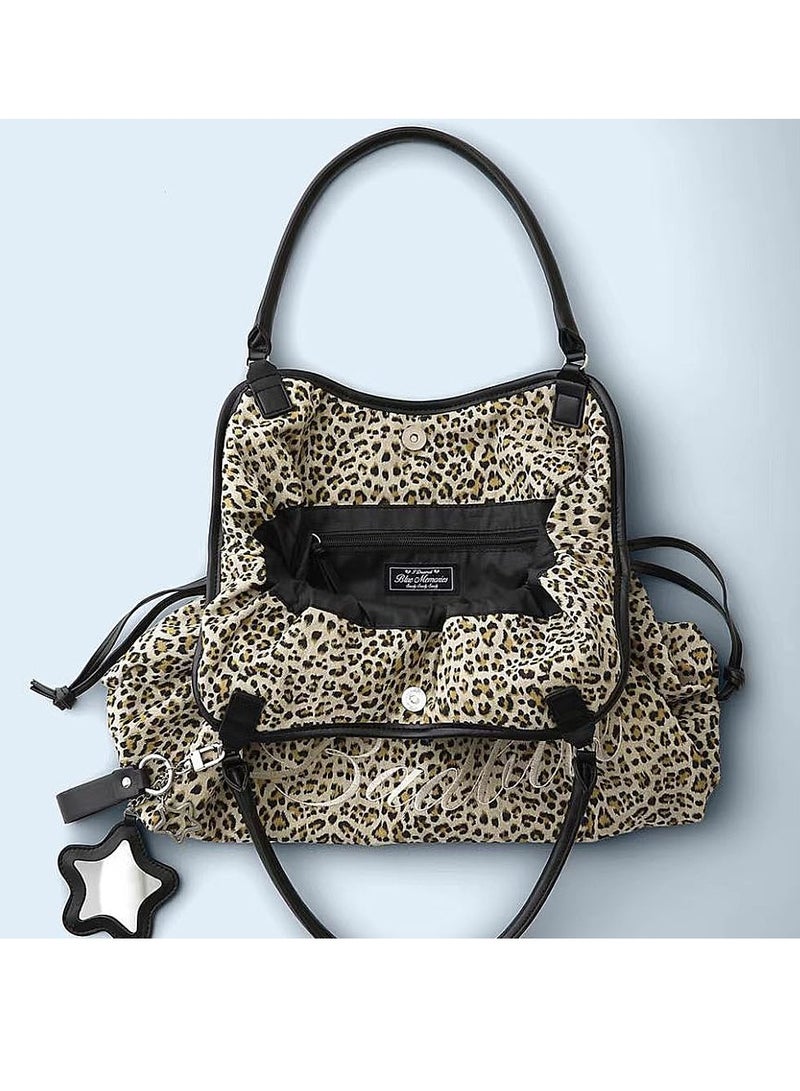 QUARRYUS Women Girls Leopard & Polka Dot Print Drawstring Tote Bag, Fashion Shoulder Bag for Daily School Work, Random Star Charm Included - Image 3