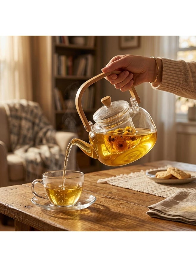 Glass Teapot with Removable Infuser, Borosilicate, 1000 ml, Wooden Handle - Image 5