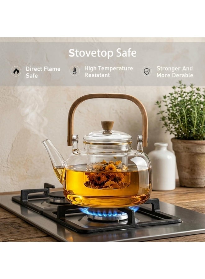 Glass Teapot with Removable Infuser, Borosilicate, 1000 ml, Wooden Handle - Image 3