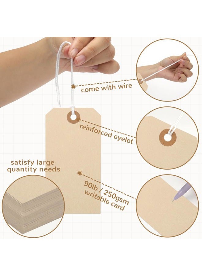 Nitelemn 150PCS Blank Shipping Tags, 4 3/4 x 2 3/8 inches Manila Label Tags with String Attached Reinforced Hole Writable Large Marking Hang Tags with Wire(Brown) - Image 3