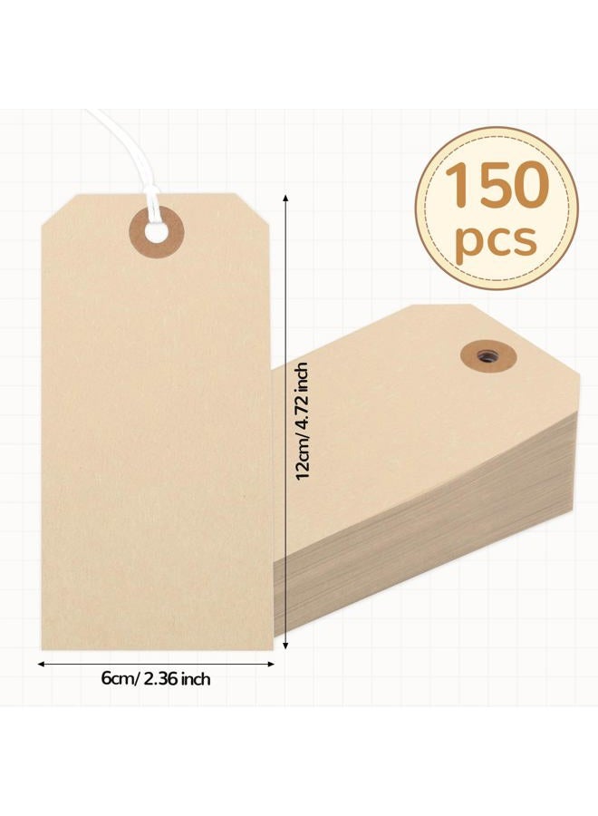 Nitelemn 150PCS Blank Shipping Tags, 4 3/4 x 2 3/8 inches Manila Label Tags with String Attached Reinforced Hole Writable Large Marking Hang Tags with Wire(Brown) - Image 2