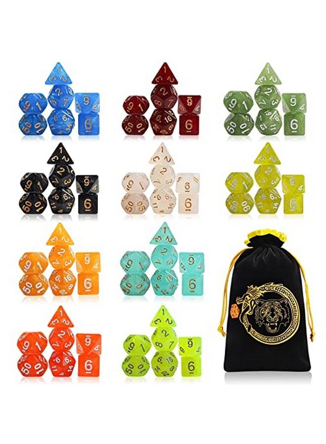 CiaraQ Dnd Dice Set 10X7 Polyhedral Dice (70 Pcs) For Dungeons And Dragons Rpg Mtg Role Playing Table Games With 1 Drawstring Bag - Image 1