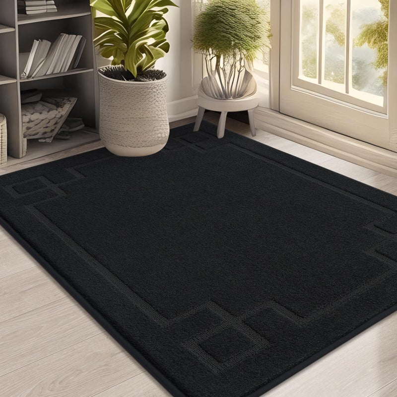 BEQHAUSE Door Mat 32" x 48", Non-Slip Door Mats Indoor Entryway Rugs Washable Low-Profile Absorbent and Stain Resist Floor Mats, Dog Door Mat for Front Back Door, Mud Wet Shoes & Paws, Black - Image 1