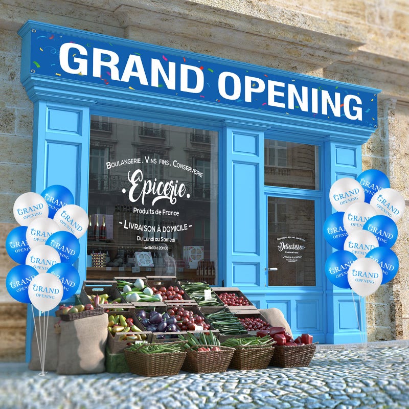 Large Grand Opening Banner 30 Pieces Latex Grand Opening Balloons Decorations 12 Inch Latex Balloons 18 x 118 Inch Retail Store Shop Business Restaurant Banners Flag