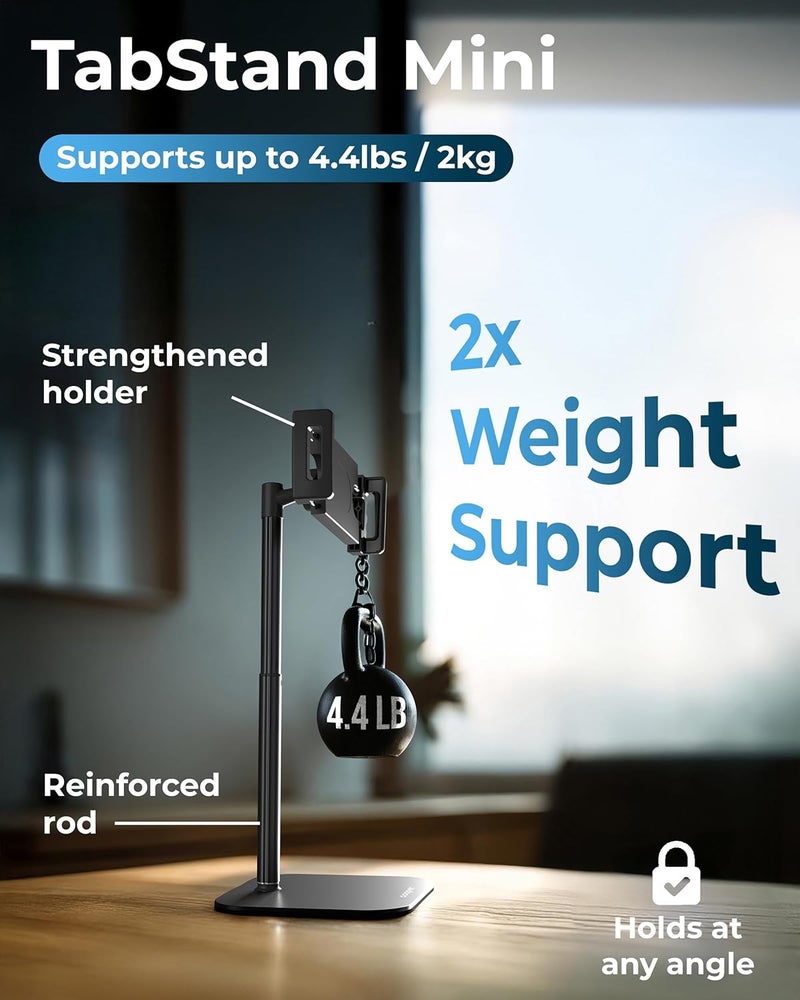 كوبر ��امل TabStand Mini، بارتفاع 10 بوصات قابل للتعديل، حامل أجهزة لوحية للمكتب، حامل شاشة محمول، قبضة قوية، حامل iPad ثلاثي القوائم، حامل أجهزة لوحية، لأجهزة Samsung اللوحية، وقارئات Kindle (أسود) - Image 3