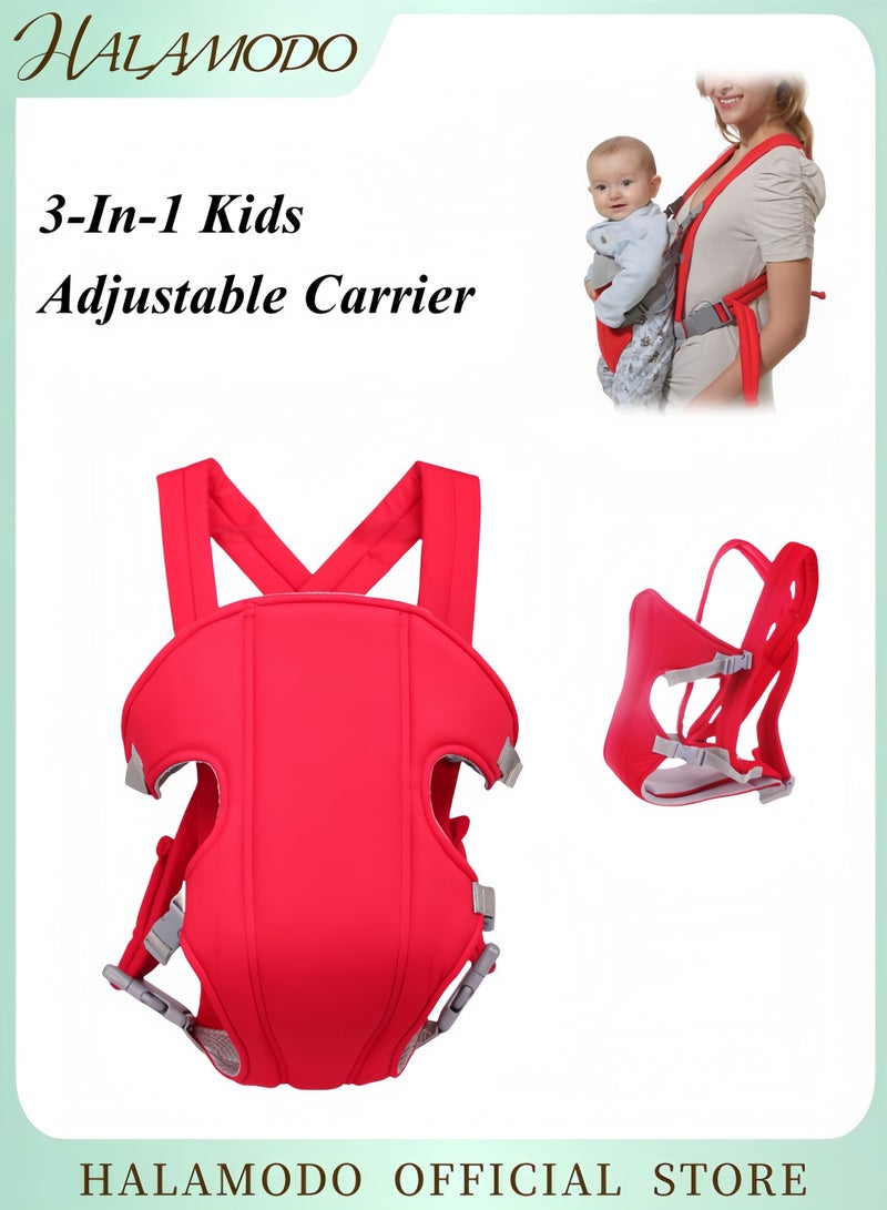 HALAMODO 3-in-1 Baby Adjustable Carrier Suitable for Baby Hip Seat with Comfortable Head Support and Strap Design Red - Image 1
