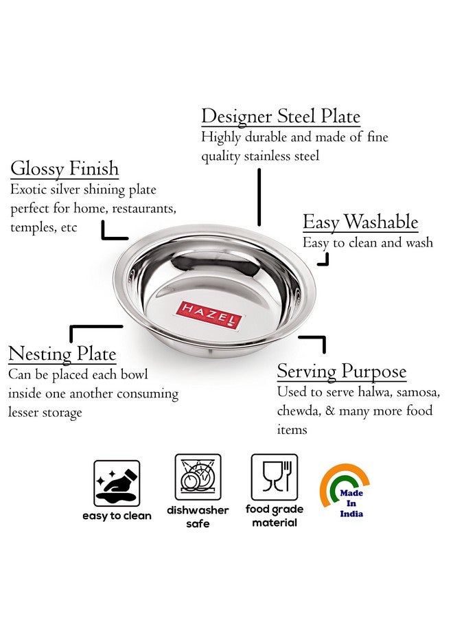 HAZEL Stainless Steel Snack Bowl/Plate Set | Small Steel Plates Dish for Snacks | Breakfast Plates, Set of 6, 600 ML - Image 3