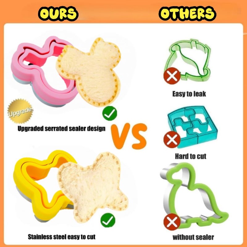 BANIC Uncrustable Sandwich Cutter, 24Pcs Sandwich Cutter and Sealer Set, Crustless Sandwich cutter Shapes Butterfly Unicorn Dino ect, Lunch & Bento Box Accessories,Bread Fruit Cookie Cutters for Lunch - Image 5
