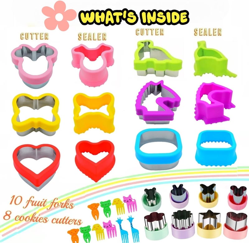 BANIC Uncrustable Sandwich Cutter, 24Pcs Sandwich Cutter and Sealer Set, Crustless Sandwich cutter Shapes Butterfly Unicorn Dino ect, Lunch & Bento Box Accessories,Bread Fruit Cookie Cutters for Lunch - Image 2