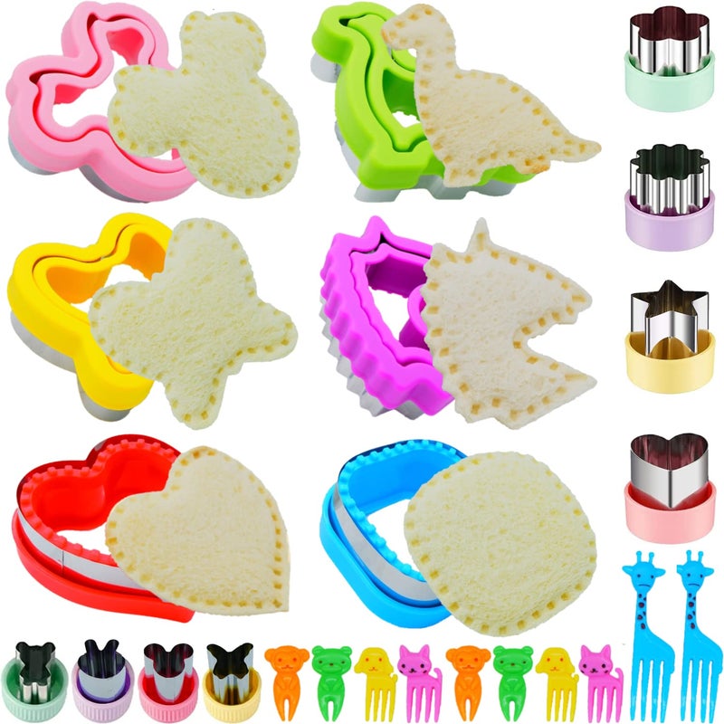 BANIC Uncrustable Sandwich Cutter, 24Pcs Sandwich Cutter and Sealer Set, Crustless Sandwich cutter Shapes Butterfly Unicorn Dino ect, Lunch & Bento Box Accessories,Bread Fruit Cookie Cutters for Lunch - Image 1