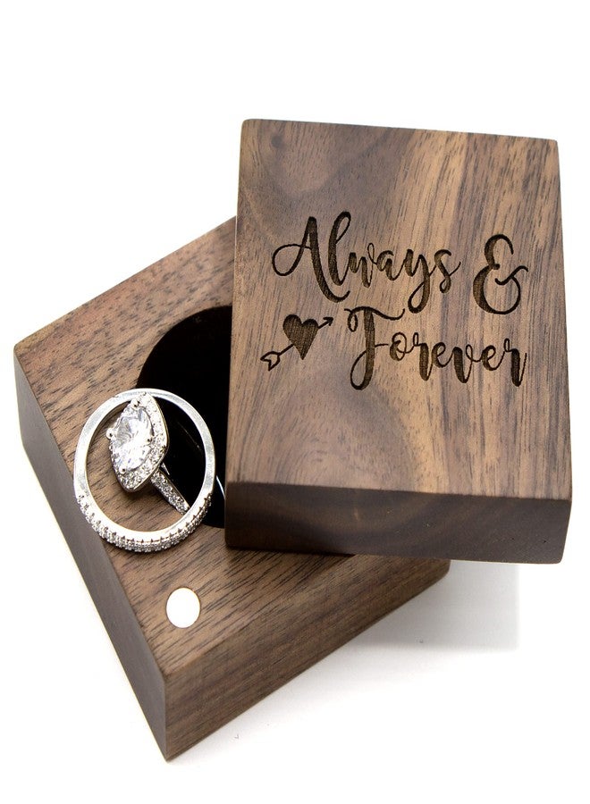 MUUJEE Always and Forever Ring Box - Engraved Wooden Ring Box for Wedding Ceremony Ring Bearer Box - Anniversary Birthday Gift Ideas - Image 1