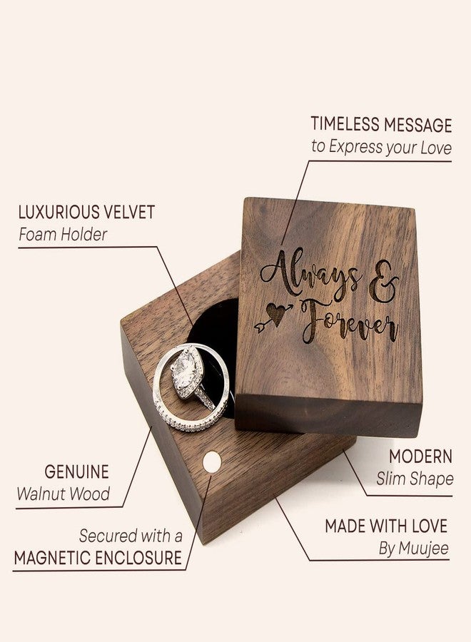 MUUJEE Always and Forever Ring Box - Engraved Wooden Ring Box for Wedding Ceremony Ring Bearer Box - Anniversary Birthday Gift Ideas - Image 2