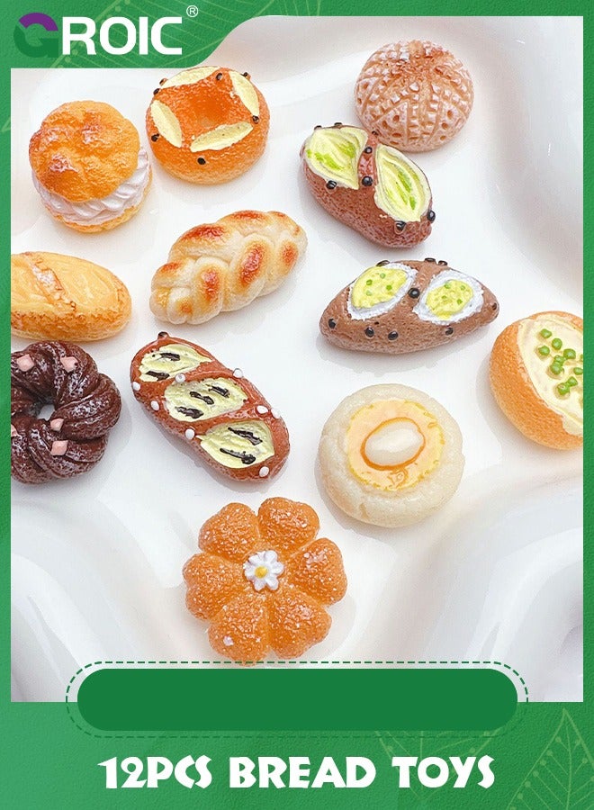 GROIC 12 قطعة من ألعاب الخبز الصغيرة، ألعاب طعام وهمية لمطبخ بيت الدمية، ألعاب طعام صغيرة من الراتينج، ألعاب طهي طعام صغيرة، أجزاء زينة DIY - Image 1