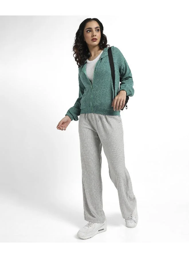 Pinacolada  Women's Teal Green Zip-Front Chevron Hoodie With Elasticated Hem for Women | Best Price UAE