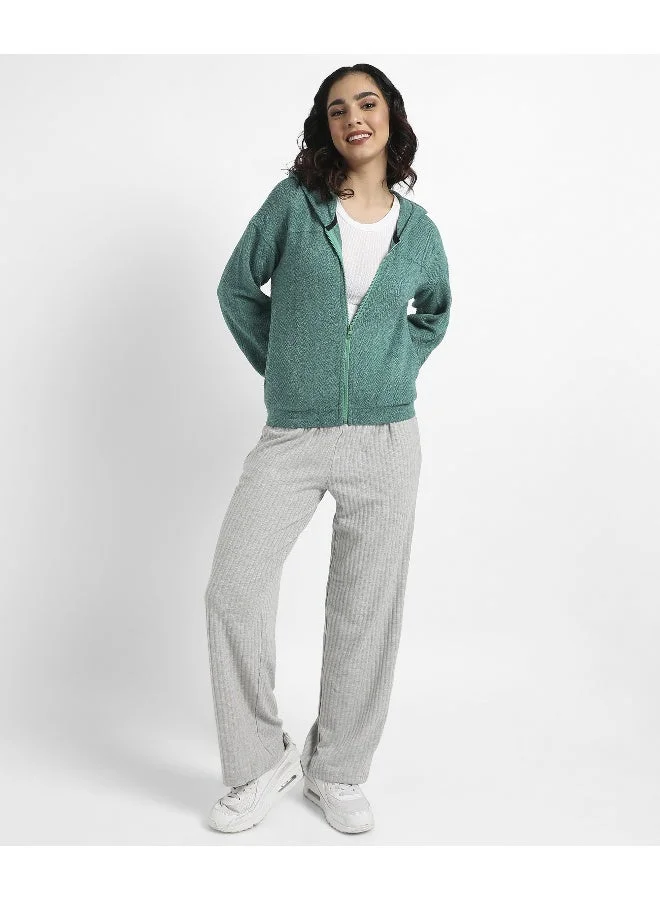 Pinacolada  Women's Teal Green Zip-Front Chevron Hoodie With Elasticated Hem for Women | Best Price UAE