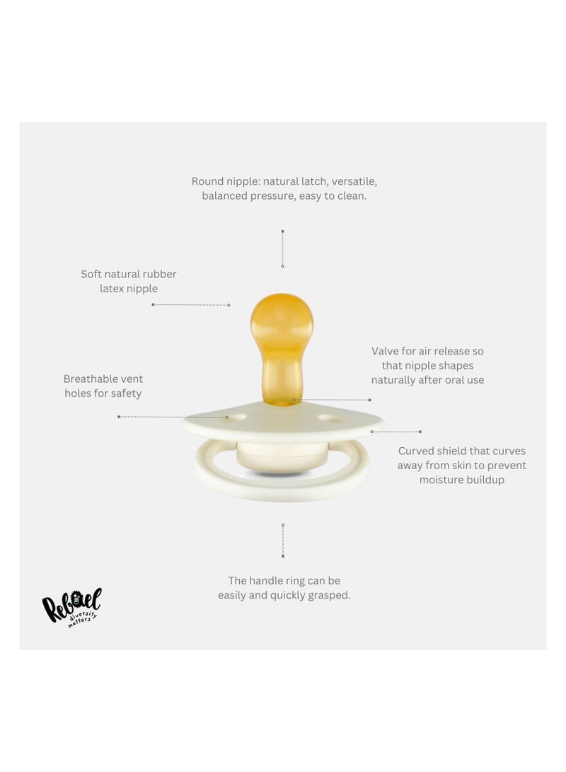 Rebael Fashion Natural Rubber Round Pacifier Size 1 - Baby 0-6M (2-pack) - DustyPearlyMouse/FrostyPearlyLion - Image 4