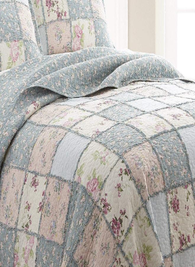 Chezmoi Collection Chezmoi Collection Abbi 3-Piece Shabby Chic Bedding Queen Quilt Set Pre-Washed Cotton Floral Coverlet Bedspread Ruffled Patchwork Quilt Queen Size  - Image 2