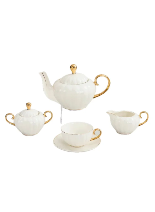 Bien Servi 13-Piece Elegant Design High Quality Porcelain Tea Set White and Gold 13 x 31 x 50 cm TS29-13-G