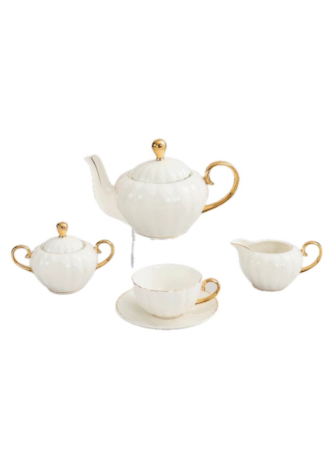 13-Piece Elegant Design High Quality Porcelain Tea Set White and Gold 13 x 31 x 50 cm TS29-13-G