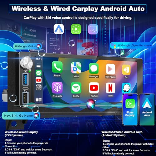 iCarSEPTON 64G 5GWiFi Upgrade Car Radio for Dodge Ram 1500/2500/3500 1994-2002, Jeep Wrangler 1997-2002, Cherokee 1997-2001, 6.86inch Grand Cherokee Stereo Touch Screen Carplay Android Auto GPS FM Fast Charger - Image 3