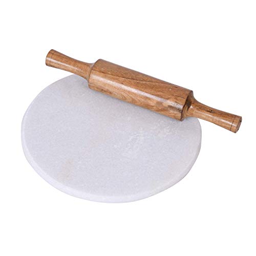 RJ kitchenware Store White Marble Roti Maker With Wooden Belan/White Marble Chakla 10 Inch Diameter With Belan (White Marble Chakla With Belan) - Image 2