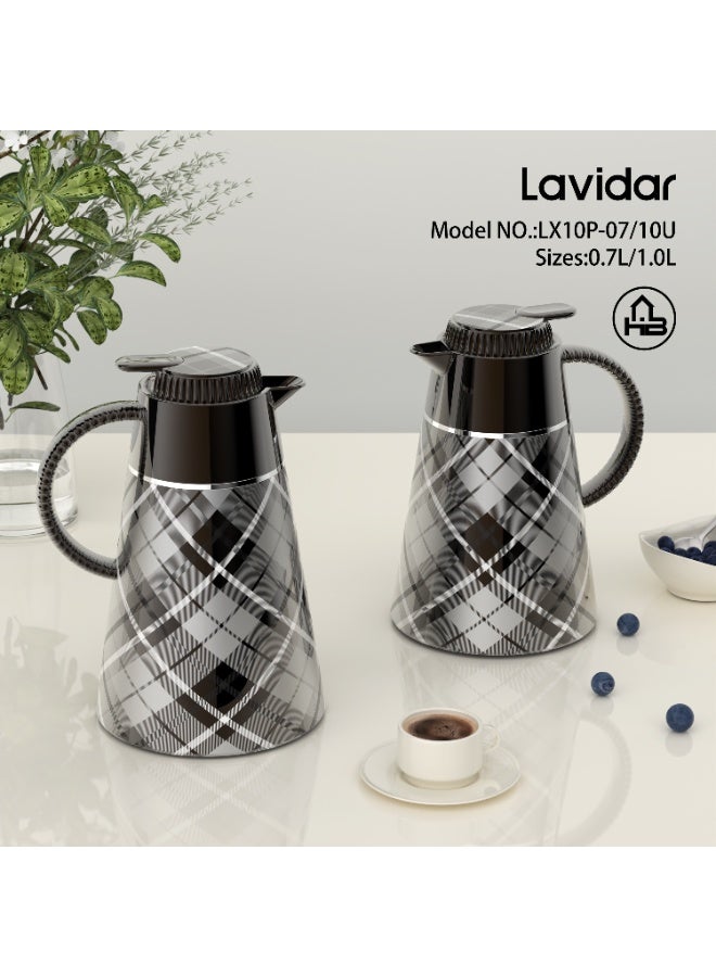 Lavidar Luxury Flask Set 0.7ML+1L / (Kawa) & Tea Thermos / Premium Glass Inner / Hot&Cold /HB