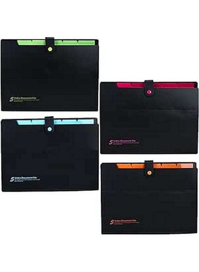 4pcs A4 Accordion File Folder Set Multi Pocket Document Organizer With Snap Closure - Image 1