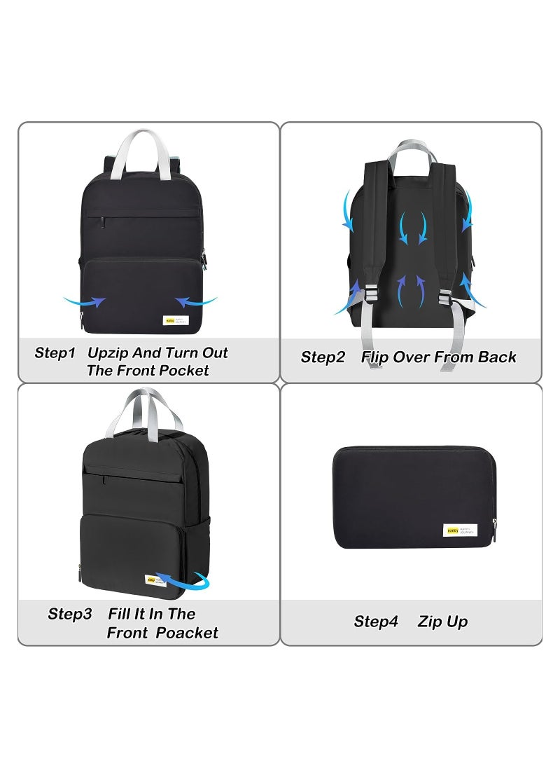 KASTWAVE - Foldable Travel Hiking Backpacks for Men Women, Backpack with Multi-Pockets Carry On Backpack College Backpack Bag, Portable Daypack Outdoor Vacation Camping Sports Bags, Black - Image 1