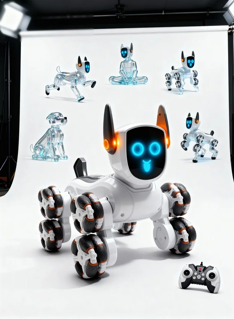 robotgcc 8-Wheel All-Terrain Smart RC Robot Dog Toy | Dual Motor Drive Suspension System | Water Spray + LED + Sound + 360° Drift & Spin Performance | Remote Control STEM Educational Robot Pet Gift for Boys & Girls | Indoor Outdoor Fun - Image 3